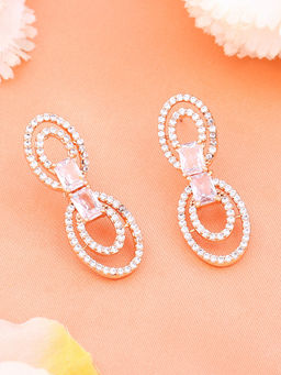 Estele - Rose Gold Plated Cz Drop Earrings with Mint Pink Stones for Women