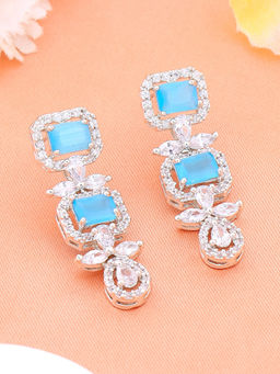 Estele - Silver Plated Cz Magnificent Drop Earrings with Mint Blue Stones for Women