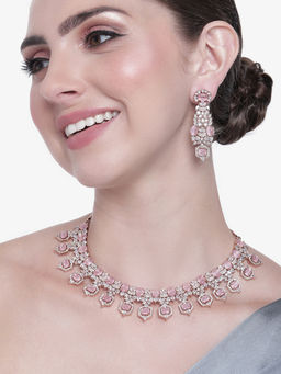 Estele - Rose Gold Plated Cz Astonishing Necklace Set with Mint Pink Stones for Women (Set of 2)