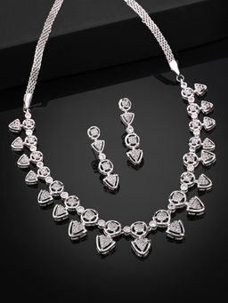 Estele - Silver Plated Cz Gorgeous Necklace Set with White Stones for Women (Set of 2)