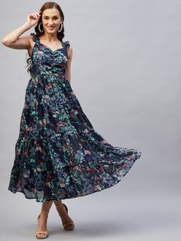 RARE - Women Casual Navy Blue Colour Maxi Floral Dress