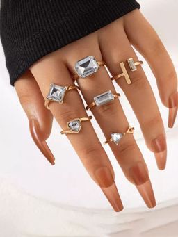 Jewels Galaxy - Gold Plated Stone Studded Contemporary Stackable Rings Set of 6