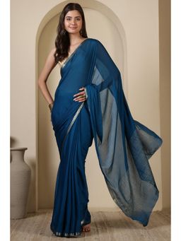 MEENA BAZAAR Since 1970 - Blue Chiffon Zari Border Saree