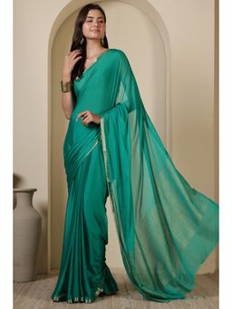 MEENA BAZAAR Since 1970 - Teal Chiffon Zari Border Saree