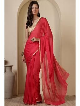 MEENA BAZAAR Since 1970 - Pink Chiffon Zari Border Saree