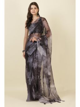 MEENA BAZAAR Since 1970 - Black Printed Organza Saree