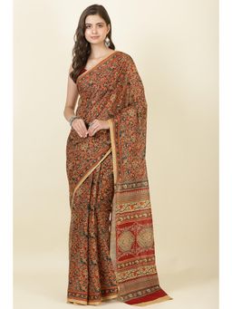 MEENA BAZAAR Since 1970 - Maroon Kalamkari Printed Cotton Saree