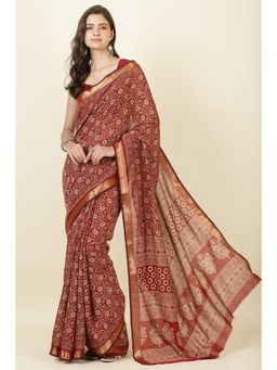 MEENA BAZAAR Since 1970 - Maroon Cotton Meenkari Printed Saree