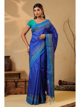 MEENA BAZAAR Since 1970 - Blue Organza Woven Saree