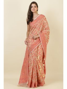 MEENA BAZAAR Since 1970 - Beige Cotton Resham Woven Saree