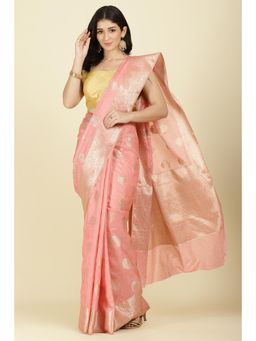 MEENA BAZAAR Since 1970 - Peach Cotton Zari Woven Saree
