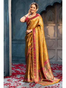 MEENA BAZAAR Since 1970 - Mustard Position Print Woven Silk Saree