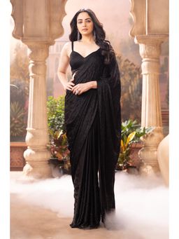 MEENA BAZAAR Since 1970 - Black Satin Silk Swaroski Work Saree