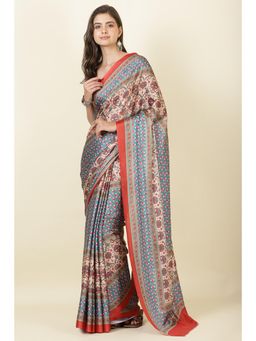 MEENA BAZAAR Since 1970 - Teal and Beige Crepe Printed Saree