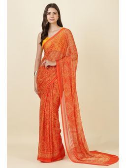 MEENA BAZAAR Since 1970 - Orange Georgette Bandhani Printed Saree
