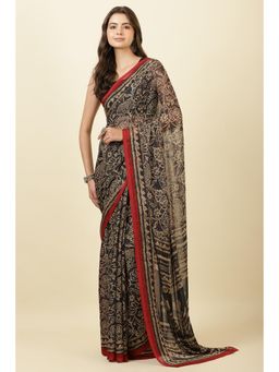 MEENA BAZAAR Since 1970 - Black Chiffon Floral Printed Saree