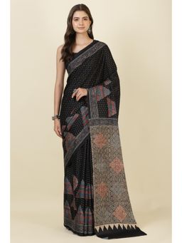 MEENA BAZAAR Since 1970 - Black Jacquard Silk Printed Saree
