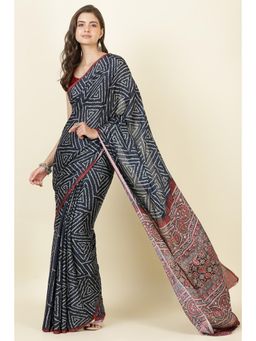 MEENA BAZAAR Since 1970 - Navy Jacquard Silk Bandhani Printed Saree