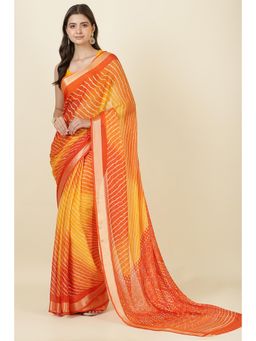 MEENA BAZAAR Since 1970 - Orange Georgette Leheriya Printed Saree