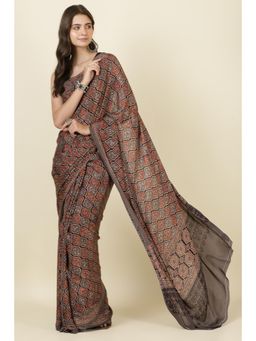 MEENA BAZAAR Since 1970 - Brown Crepe Printed Saree