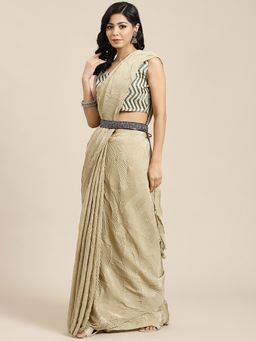 Odette - Women's Pure Crepe Gold Woven Belted Sarees with Unstitched Blouse