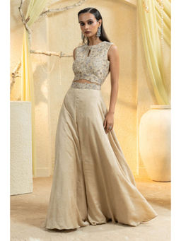 "Two Sisters" by Gyans - Elegant Beige Hand-Embroidered Jumpsuit