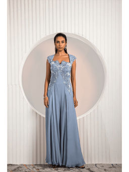 "Two Sisters" by Gyans - Nettle Blue Thread Work Jumpsuit