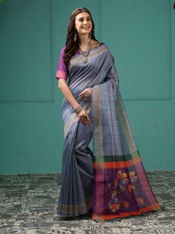 Sareemall - Women Silk Blend Grey Digital Print Designer Saree with Unstitched Blouse