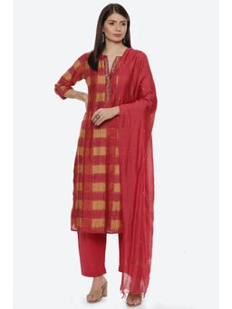 Biba - Red & Yellow Chanderi Unstitched Suit (Set of 3)