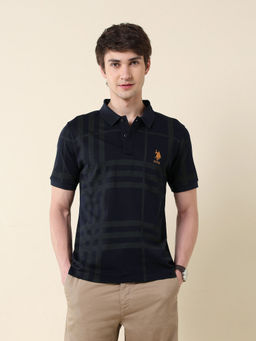 U.S. POLO ASSN. - Men's Checked Pure Cotton Varsity Polo T-Shirt