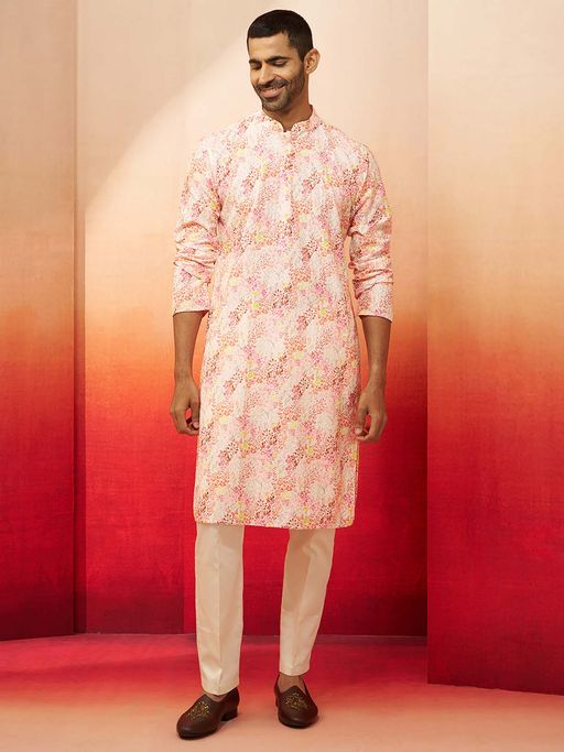Vastramay Multi Color Digital Print Kurta With Cream Pant for Men