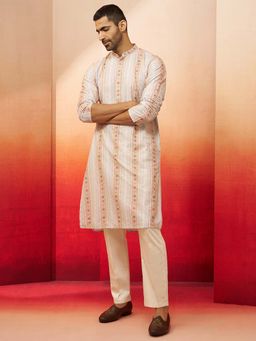 Vastramay - Grey Digital Print Kurta With Cream Pant for Men