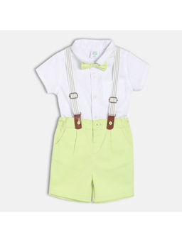 MINI KLUB - White Cotton Shirt Shorts with Bow & Suspender