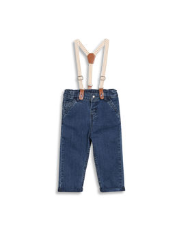 MINI KLUB - Blue Cotton Solid Jeans with Suspender