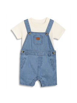 MINI KLUB - Blue Cotton Striped Dungaree with T-shirt