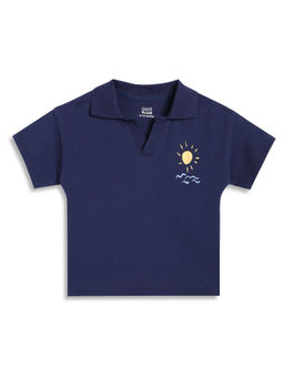 MINI KLUB - Navy Blue Cotton Half Sleeves Sun Printed Polo T-shirt