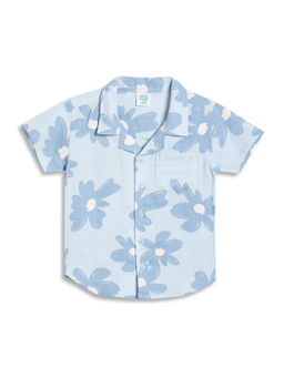 MINI KLUB - Blue Cotton Half Sleeves Floral Printed Shirt