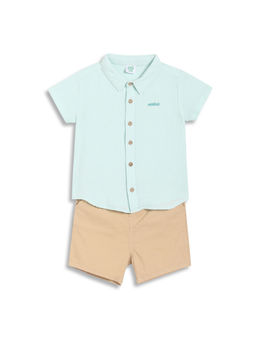 MINI KLUB - Blue Cotton Half Sleeves Solid Shirt & Shorts
