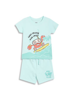 MINI KLUB - Blue Cotton Half Sleeves Graphic Printed T-shirt & Shorts