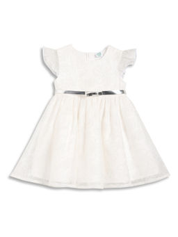 MINI KLUB - White Cap Floral Embroidered Dress with Belt
