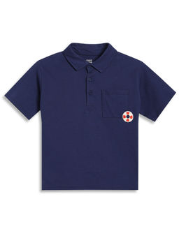 MINI KLUB - Navy Blue Cotton Half Sleeves Printed Polo T-shirt