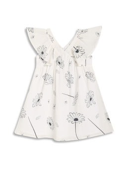 MINI KLUB - White Cotton Cap Floral Printed Dress