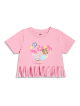 MINI KLUB - Pink Cotton Half Sleeves Sequined Top