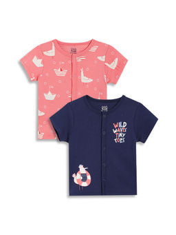 MINI KLUB - Multi-Color Cotton Half Sleeves Birds Printed Front Open Jablas (Pack of 2)