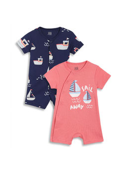 MINI KLUB - Multi-Color Cotton Half Sleeves Ship Printed Rompers (Pack of 2)
