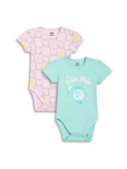 MINI KLUB - Multi-Color Cotton Half Sleeve Printed Onesies (Pack of 2)