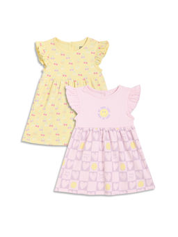 MINI KLUB - Multi-Color Cotton Half Sleeves Printed Dresses (Pack of 2)