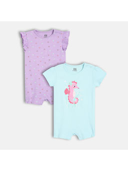 MINI KLUB - Multi-Color Cotton Floral & Sea Horse Printed Rompers (Pack of 2)