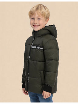 U.S. POLO ASSN. - Olive Solid Regular Fit Puffer Jacket