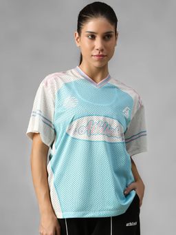 Athlisis - Blue Women's E-Dry Technology Colour Blocked V-Neck Oversized T-Shirt